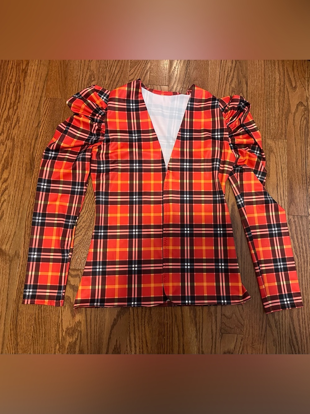 Kelle Dance Costume Suit Jacket Size Teen Plaid Red Orange Rhinestones